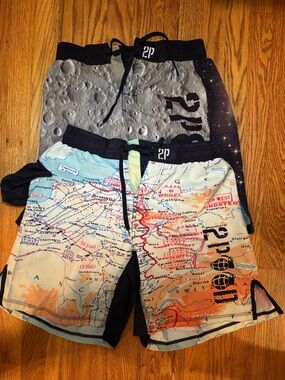 2P Men’s Athletic Swim Shorts - Multi/Map Print